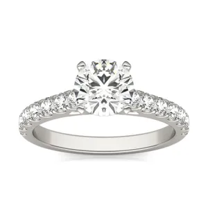 Round Brilliant Bold Accented Cathedral Engagement Ring image, 