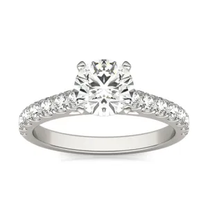 Round Brilliant Bold Accented Cathedral Engagement Ring image, 