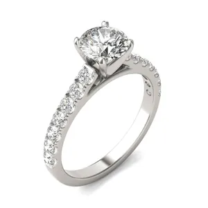 Round Brilliant Bold Accented Cathedral Engagement Ring image, 