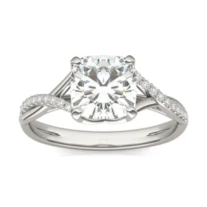 Cushion Hearts & Arrows Signature Twisted Side-Stone Engagement Ring image, 