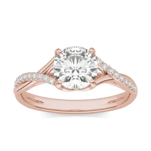 Round Hearts & Arrows Signature Twisted Side-Stone Engagement Ring image, Round Hearts & Arrows Signature Twisted Side-Stone Engagement Ring