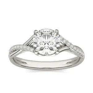 Round Hearts & Arrows Signature Twisted Side-Stone Engagement Ring image, 