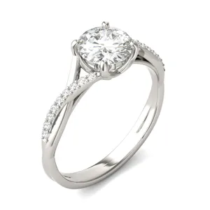 Round Hearts & Arrows Signature Twisted Side-Stone Engagement Ring image, 