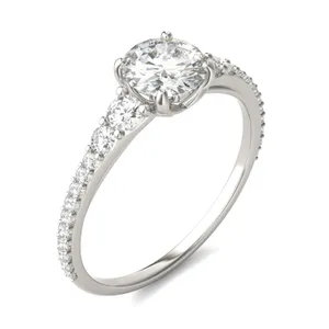 Cushion Hearts & Arrows Signature Graduated Side-Stone Engagement Ring image, 