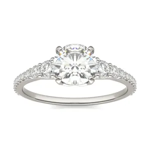 Round Hearts & Arrows Signature Graduated Side-Stone Engagement Ring image, 