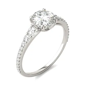 Round Hearts & Arrows Signature Graduated Side-Stone Engagement Ring image, 