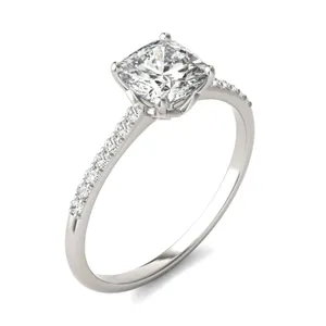 Cushion Hearts & Arrows Signature Petite Side-Stone Engagement Ring image, 