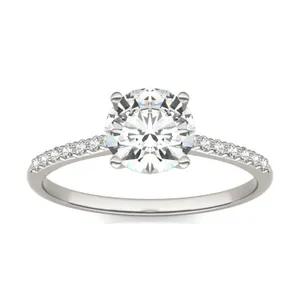 Round Hearts & Arrows Signature Petite Side-Stone Engagement Ring image, 