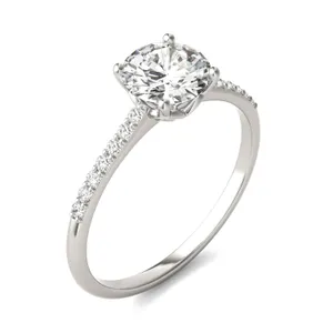 Round Hearts & Arrows Signature Petite Side-Stone Engagement Ring image, 