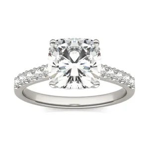 Cushion Hearts & Arrows Signature Bold Side-Stone Engagement Ring image, 