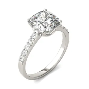 Cushion Hearts & Arrows Signature Bold Side-Stone Engagement Ring image, 