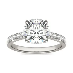 Round Hearts & Arrows Signature Bold Side-Stone Engagement Ring image, 