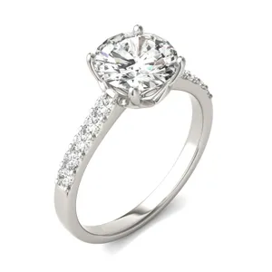 Round Hearts & Arrows Signature Bold Side-Stone Engagement Ring image, 