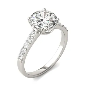 Round Hearts & Arrows Signature Bold Side-Stone Engagement Ring image, Round Hearts & Arrows Signature Bold Side-Stone Engagement Ring