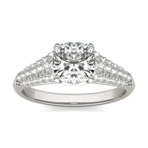 Cushion Hearts & Arrows Signature Pavé Side-Stone Engagement Ring image, 