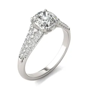 Cushion Hearts & Arrows Signature Pavé Side-Stone Engagement Ring image, 