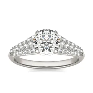 Round Hearts & Arrows Signature Pavé Side-Stone Engagement Ring image, 