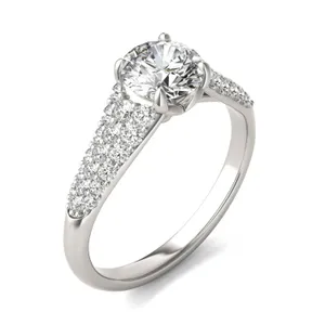 Round Hearts & Arrows Signature Pavé Side-Stone Engagement Ring image, 
