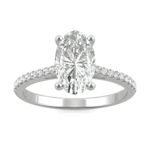 Elongated Oval Accented Cathedral Engagement Ring image, 