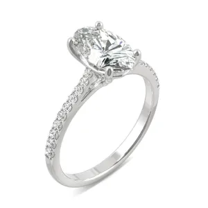 Elongated Oval Accented Cathedral Engagement Ring image, 