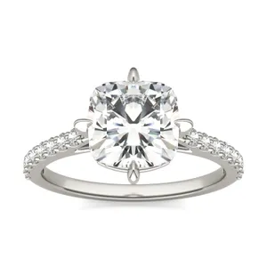 Cushion Accented Claw Prong Compass Engagement Ring image, 