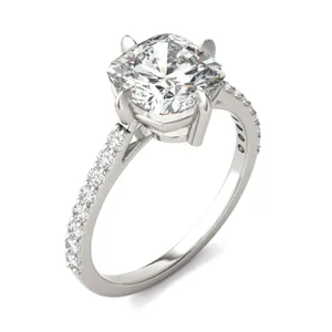Cushion Accented Claw Prong Compass Engagement Ring image, 