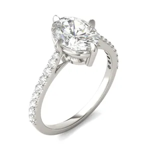 Oval Accented Claw Prong Compass Engagement Ring image, 