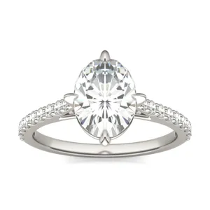 Oval Accented Claw Prong Compass Engagement Ring image, 