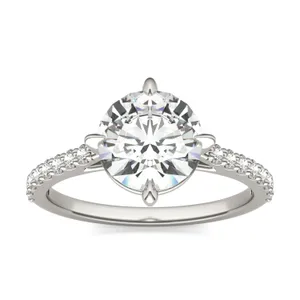 Round Brilliant Accented Claw Prong Compass Engagement Ring image, 