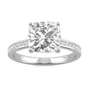 Cushion Hearts & Arrows Channel Set Cathedral Engagement Ring image, 