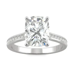 Elongated Cushion Channel Set Cathedral Engagement Ring image, 