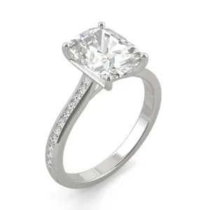 Elongated Cushion Channel Set Cathedral Engagement Ring image, 
