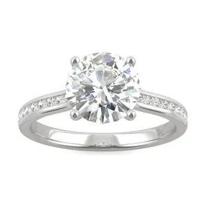 Round Hearts & Arrows Channel Set Cathedral Engagement Ring image, 