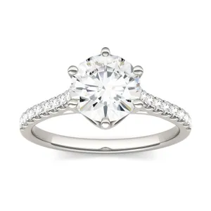 Round Brilliant Accented Six-Prong Trellis Engagement Ring image, 