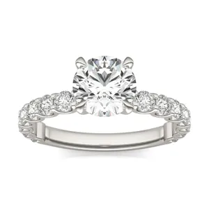 Round Brilliant Scalloped Side-Stone Engagement Ring image, 
