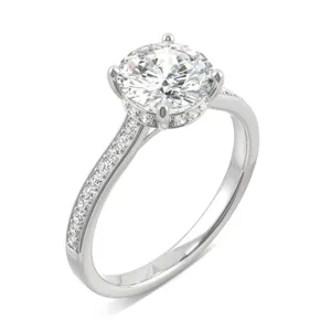 Round Hearts & Arrows Eternal Side-Stone Hidden Halo Engagement Ring image, 