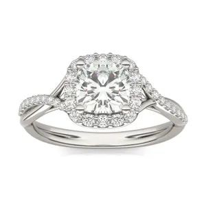 Cushion Hearts & Arrows Signature Twisted Halo Engagement Ring image, 