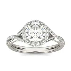 Round Hearts & Arrows Signature Twisted Halo Engagement Ring image, 