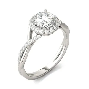 Round Hearts & Arrows Signature Twisted Halo Engagement Ring image, 