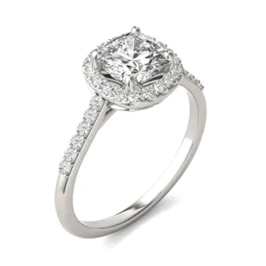 Cushion Hearts & Arrows Signature Accented Halo Engagement Ring image, 