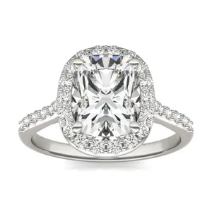 Elongated Cushion Signature Accented Halo Engagement Ring image, 