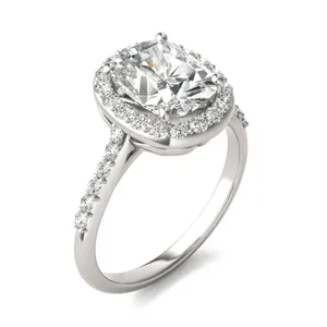 Elongated Cushion Signature Accented Halo Engagement Ring image, 