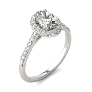 Oval Signature Accented Halo Engagement Ring image, 