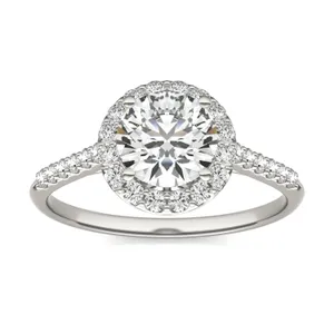 Round Brilliant Signature Accented Halo Engagement Ring image, 