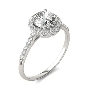 Round Brilliant Signature Accented Halo Engagement Ring image, 