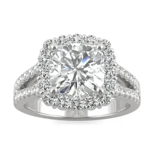 Cushion Hearts & Arrows Signature Split Shank Accented Halo Engagement Ring image, 