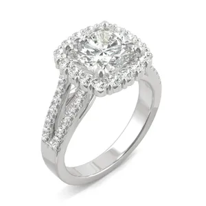 Cushion Hearts & Arrows Signature Split Shank Accented Halo Engagement Ring image, 