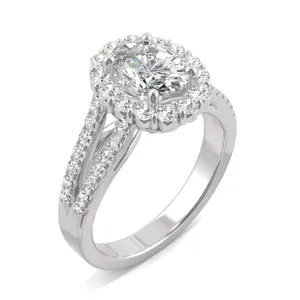 Oval Signature Split Shank Accented Halo Engagement Ring image, 