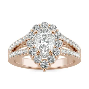 Pear Signature Split Shank Accented Halo Engagement Ring image, Pear Signature Split Shank Accented Halo Engagement Ring