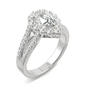 Pear Signature Split Shank Accented Halo Engagement Ring image, 